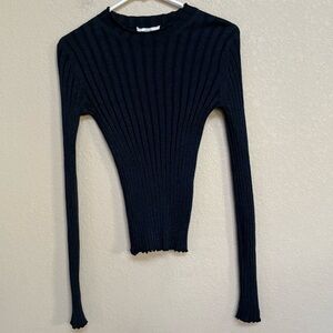 Vince Women’s Navy Metallic Ribbed Wool Sweater Size Medium